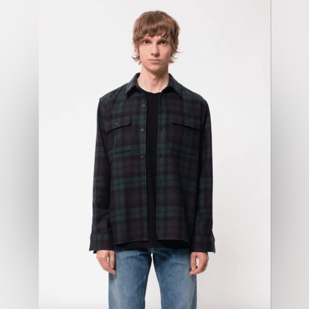 Nudie Sten Blackwatch Wool Plaid Shirt Jacket